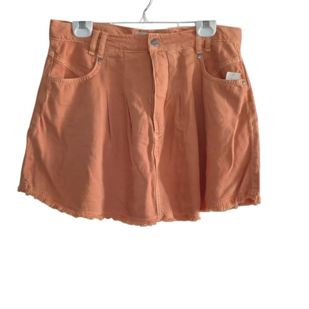 Pilcro Anthropologie Women's Size 14 Pink Rose Orange Pleated Denim Skirt